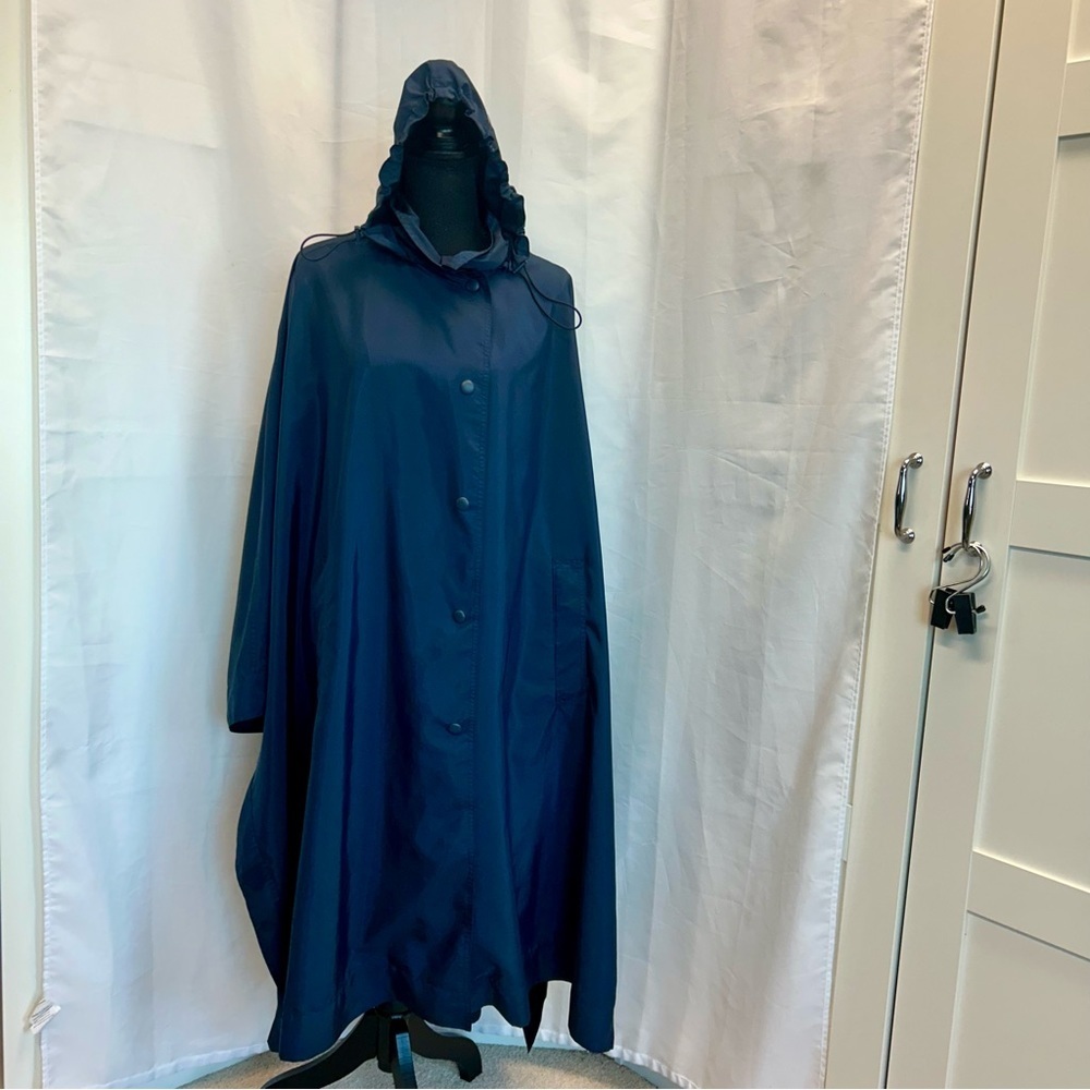 ZARA Limited Edition Navy Blue Hooded Poncho Cape Sz M NWT - Picture 5 of 14